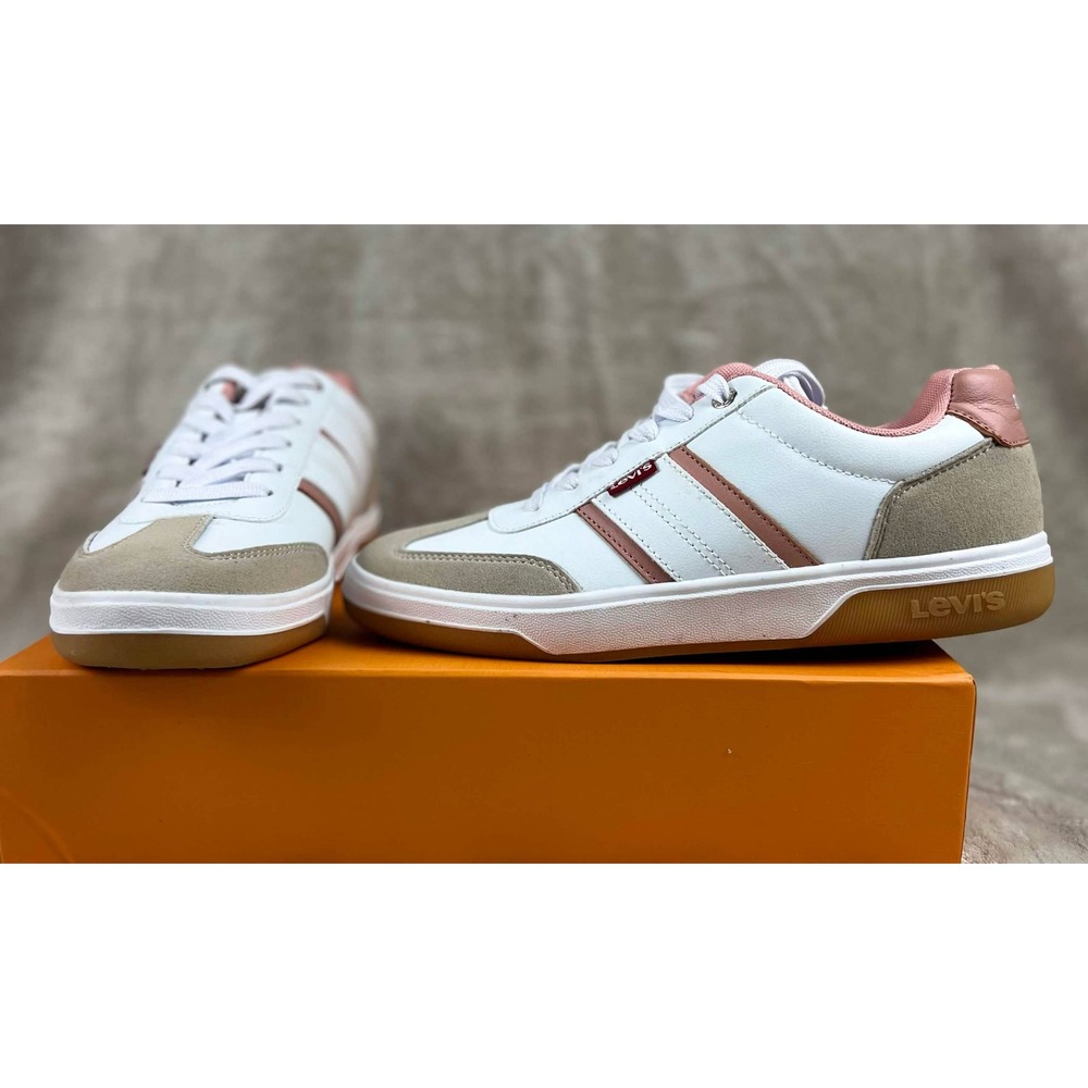 New Levis Womens Low Top Sneakers White Tan Pink Gum Sole LV70739 Size 8.5M
